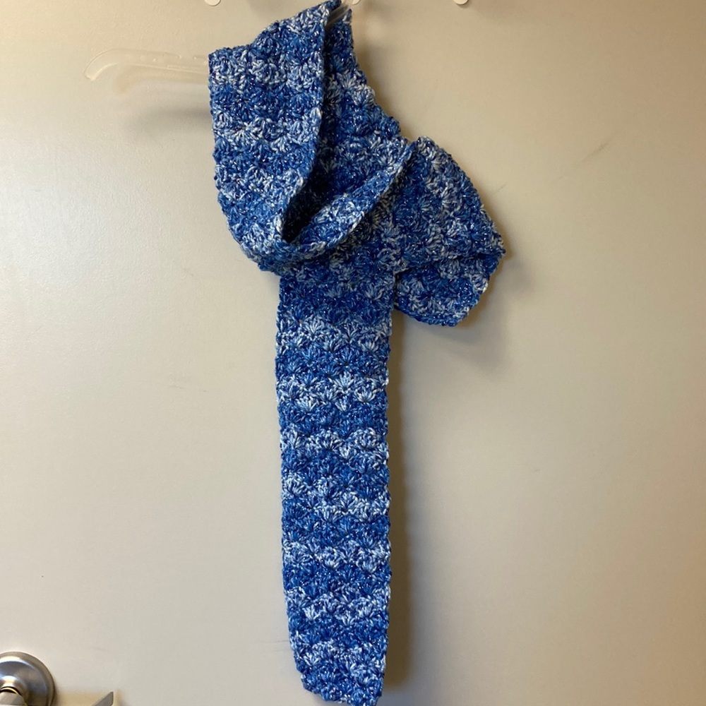 Blue/white/silver varigated handmade scarf. Handmade by Grandma